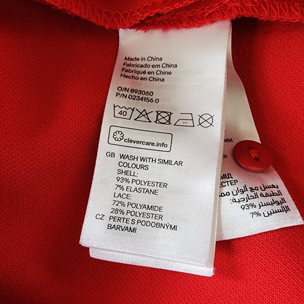 H&M Red Lace Yoke Pleated Fit & Flare Cocktail Dress - Size 8 - Picture 6 of 6